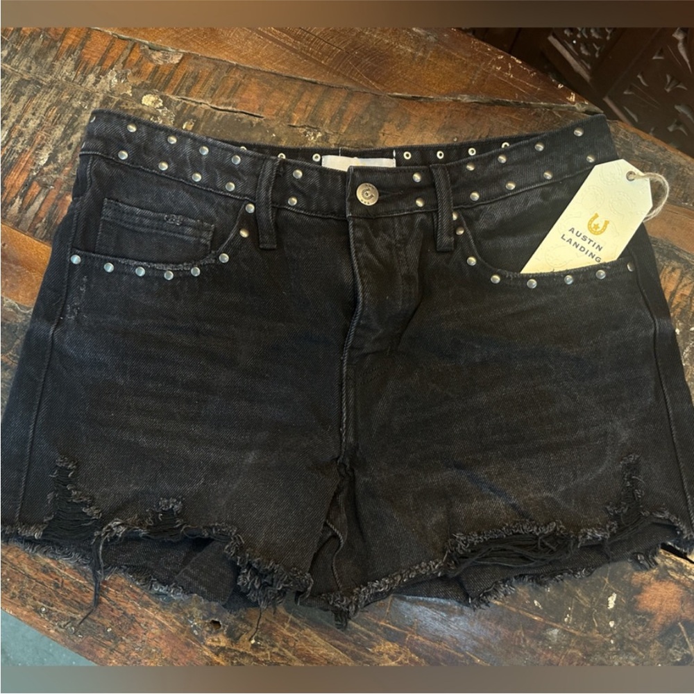 Austin Landing Stud Black Denim Shorts